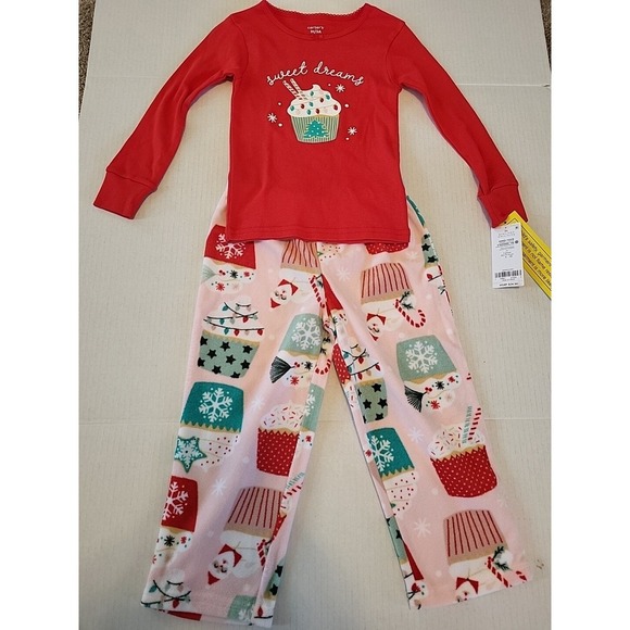 Carter's 3T Christmas Pajama Set  Long Sleeve T-Shirt Fleece Pants NWT Holiday - Picture 1 of 10